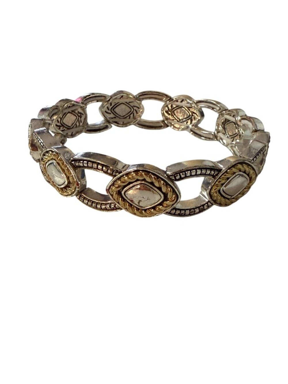 Vintage Two Tone Gold Silver Rope Link Stretch Bracelet